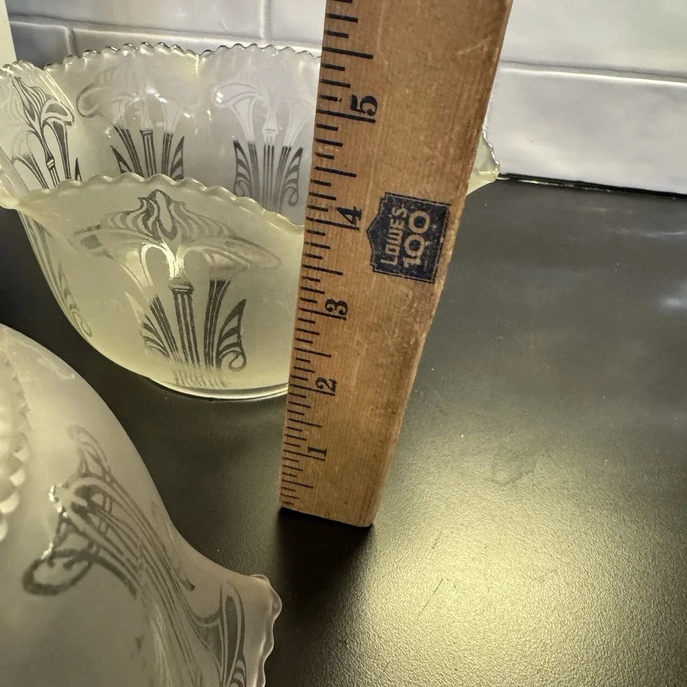 Antique Pair Of 2‎ Glass Lamp Chandelier Shades Fitter-Satin Etched Neoclassical
